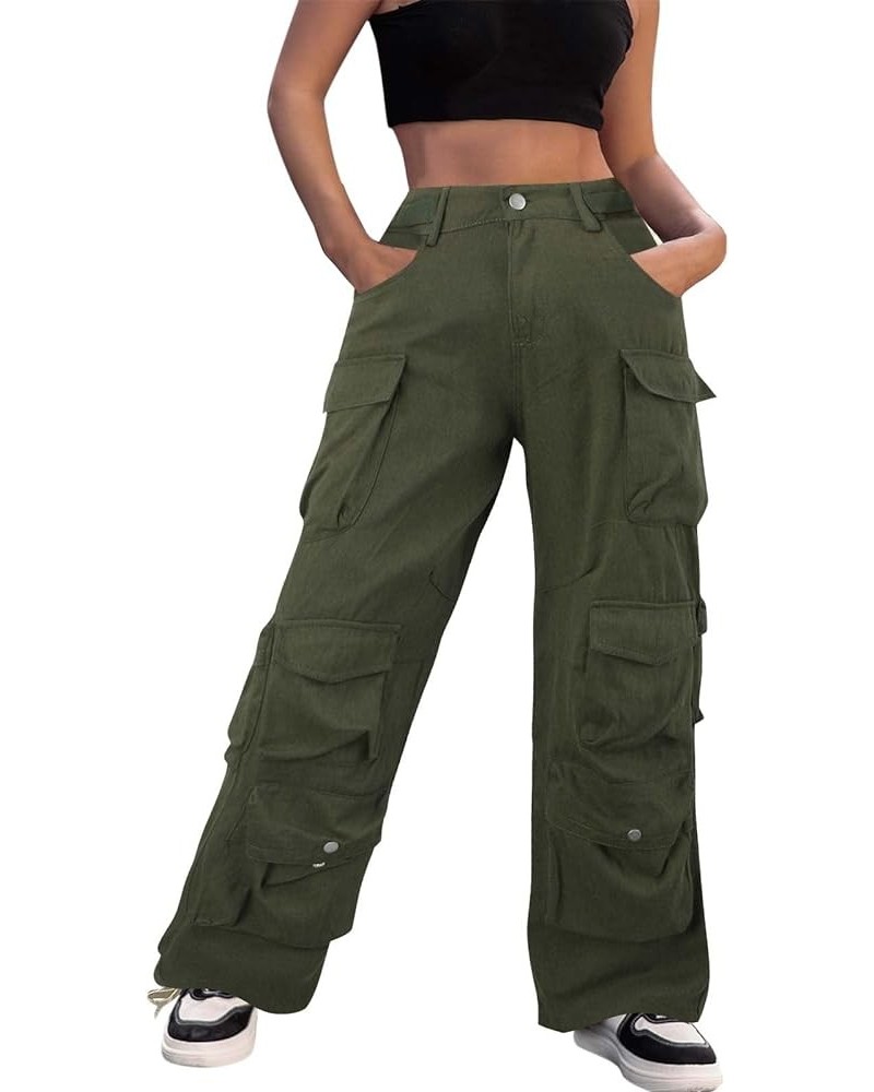 Womens Cargo Pants with Pockets Plus Size,Casual Fahion Baggy Drawstring Wide Leg Parachute Pants Jogger Sweatpants Z4-green ...