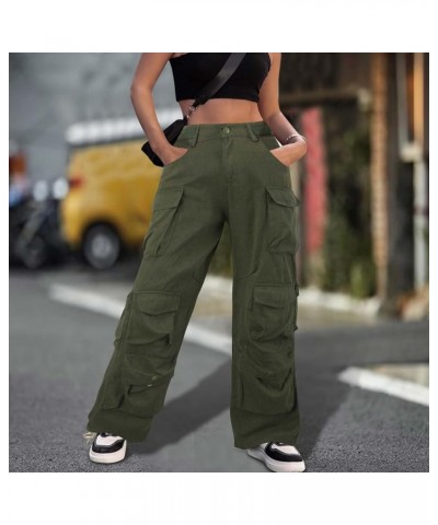 Womens Cargo Pants with Pockets Plus Size,Casual Fahion Baggy Drawstring Wide Leg Parachute Pants Jogger Sweatpants Z4-green ...