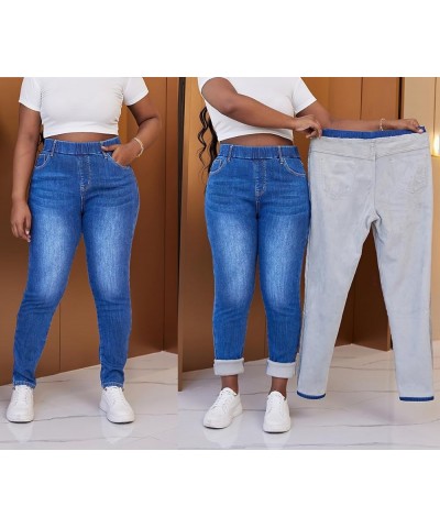 Women's Fleece Lined Winter Thermal Elastic Waist Jeans Stretch Warm Skinny Denim Pants Elastic Waist Blue19 Light $23.93 Jeans