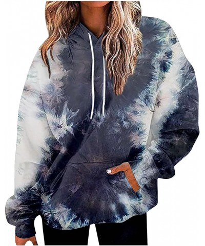 Women's Fashion Tie Dye Sweatshirts Casual Printed Round Neck Hooded Tops Autumn And Winter Drawstring Pullover 1-purple $6.0...