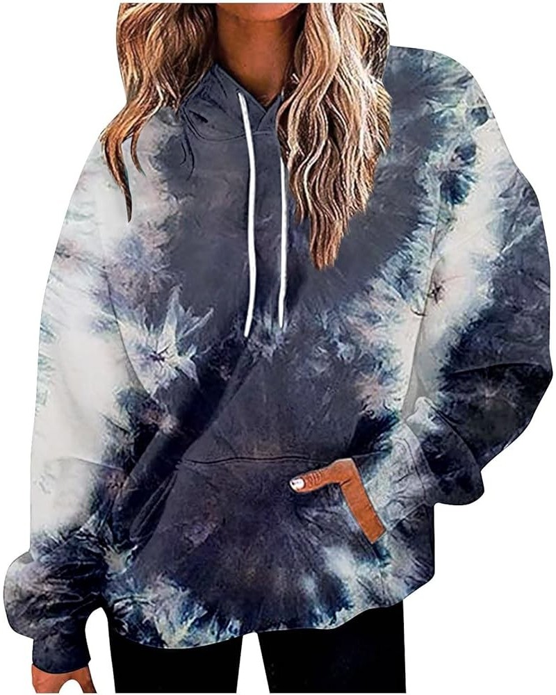 Women's Fashion Tie Dye Sweatshirts Casual Printed Round Neck Hooded Tops Autumn And Winter Drawstring Pullover 1-purple $6.0...