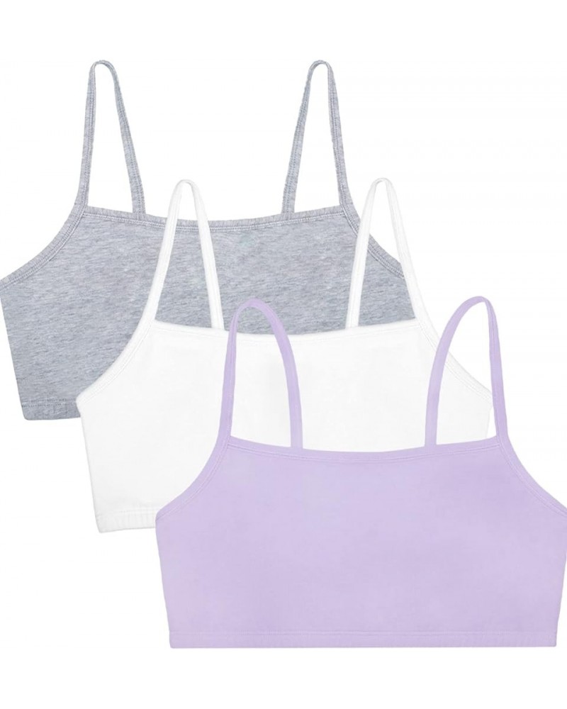 Women's Spaghetti Strap Cotton Pull Over 3 Pack Sports Bra in Fashion Colors 3 Lilac Whisper/White/Grey Heather $5.83 Lingerie