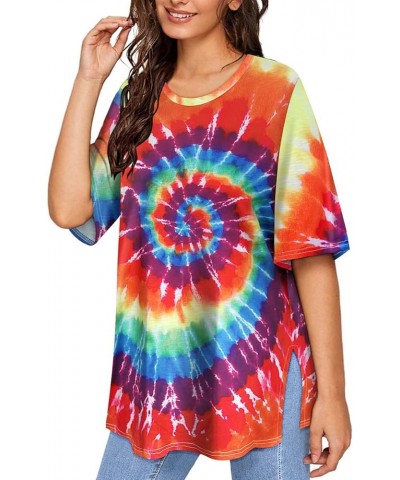 Plus Size Tops Summer Short Sleeve Shirts For Women Crewneck Tunics Pocket/Distressed (XL-5XL) 3990-sun Tie Dye $14.10 Tops