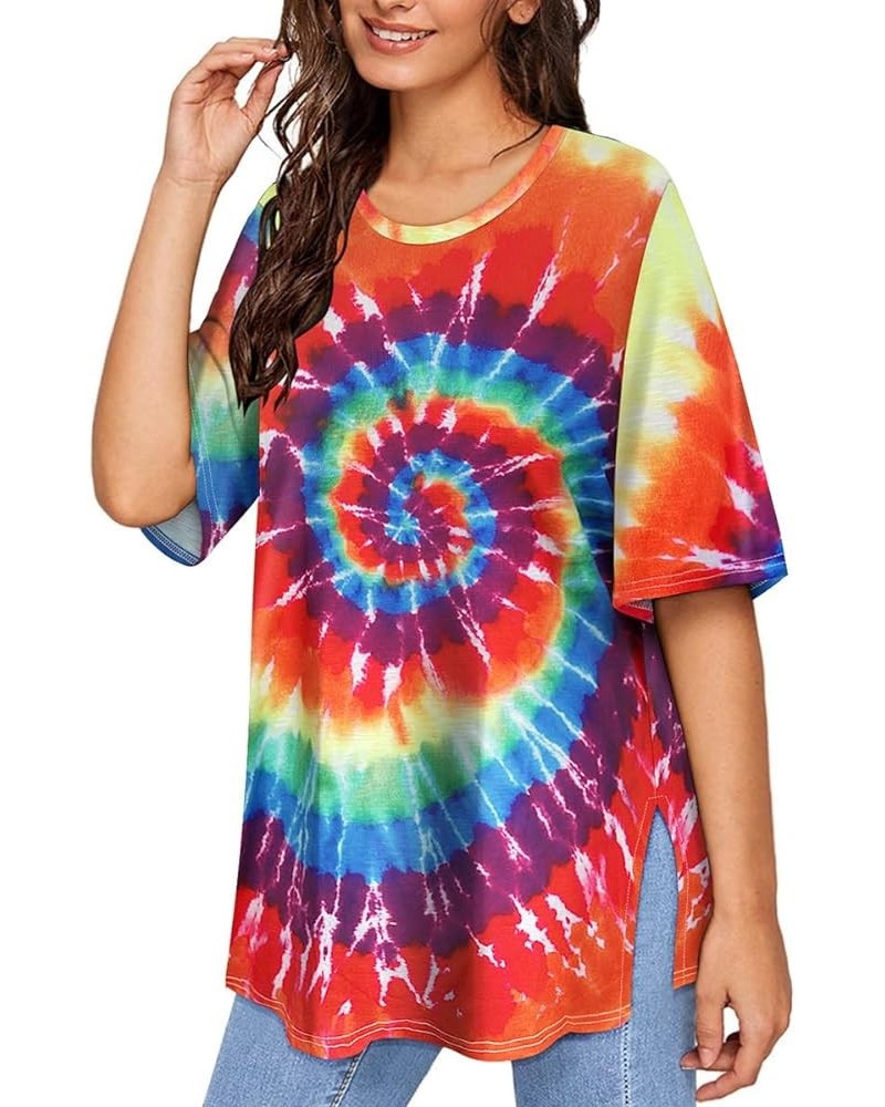 Plus Size Tops Summer Short Sleeve Shirts For Women Crewneck Tunics Pocket/Distressed (XL-5XL) 3990-sun Tie Dye $14.10 Tops