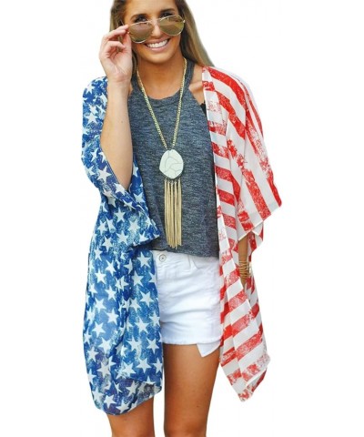 Women's American Flag Kimono Cardigan 4th of July Cover Up Lightweight Patriotic Kimono Cover Up Flag-3042 $10.25 Swimsuits