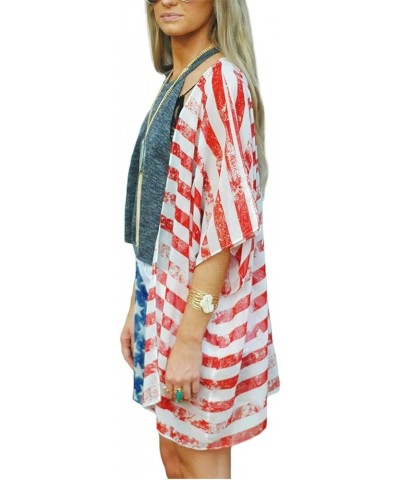 Women's American Flag Kimono Cardigan 4th of July Cover Up Lightweight Patriotic Kimono Cover Up Flag-3042 $10.25 Swimsuits