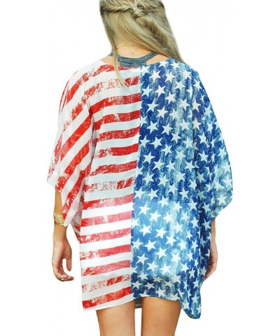 Women's American Flag Kimono Cardigan 4th of July Cover Up Lightweight Patriotic Kimono Cover Up Flag-3042 $10.25 Swimsuits