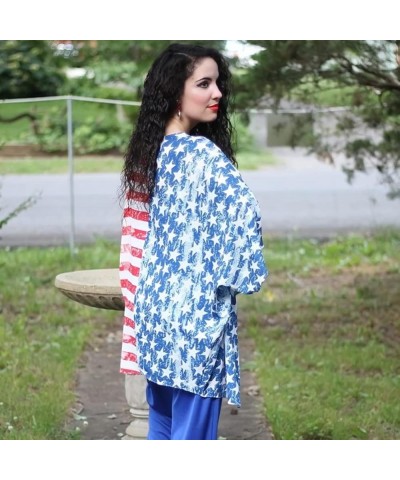 Women's American Flag Kimono Cardigan 4th of July Cover Up Lightweight Patriotic Kimono Cover Up Flag-3042 $10.25 Swimsuits