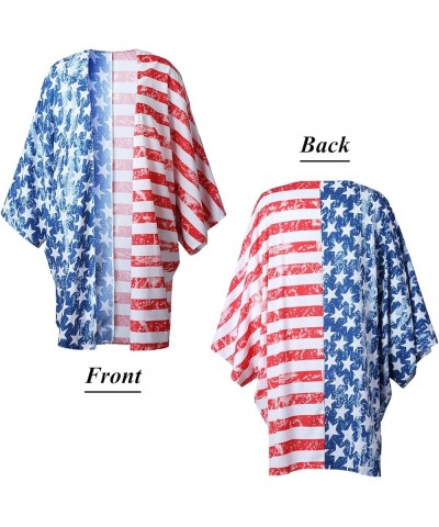 Women's American Flag Kimono Cardigan 4th of July Cover Up Lightweight Patriotic Kimono Cover Up Flag-3042 $10.25 Swimsuits