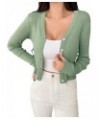 Women's Button Down Solid Crop Cardigan Long Sleeve V Neck Knit Tops Mint Green $18.19 Sweaters