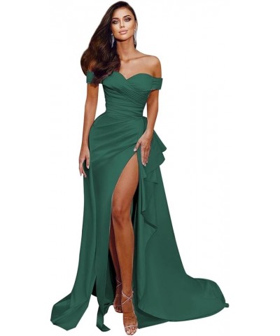 Women's Off The Shoulder Prom Dresses Long Satin Ball Gown with Slit Evening Formal Dress Teal $38.99 Dresses