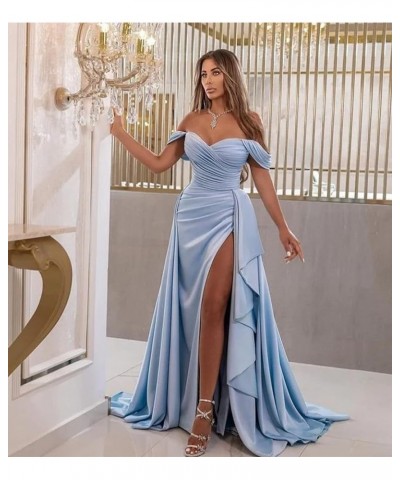 Women's Off The Shoulder Prom Dresses Long Satin Ball Gown with Slit Evening Formal Dress Teal $38.99 Dresses