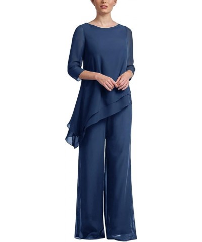 Women's Wedding Chiffon Pant Suit Elegant 2 Piece Set Mother of Bride Wear 1-navy $38.85 Suits