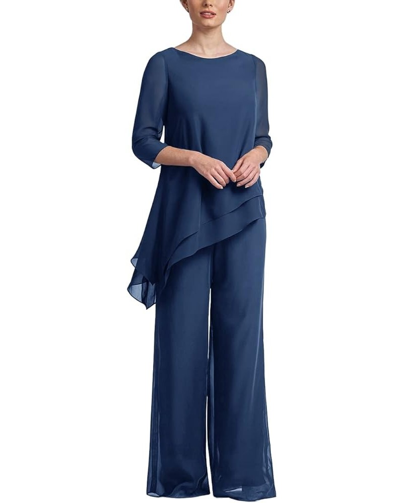 Women's Wedding Chiffon Pant Suit Elegant 2 Piece Set Mother of Bride Wear 1-navy $38.85 Suits