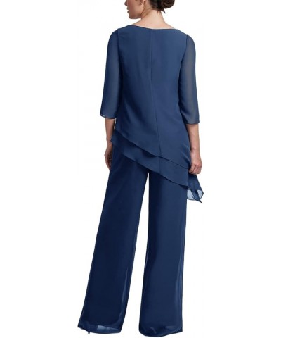 Women's Wedding Chiffon Pant Suit Elegant 2 Piece Set Mother of Bride Wear 1-navy $38.85 Suits