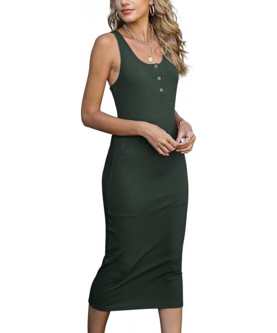 Women's Summer Sleeveless Tank Dresses Ribbed Stretchy Scoop Neck Casual Tank Midi Dress 06 Dark Green $15.35 Dresses