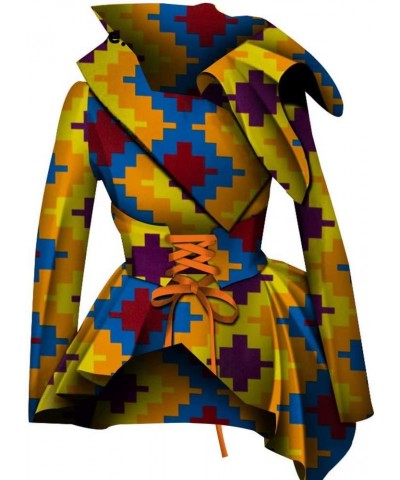 Women African Dashiki Long Sleeve Coat Wax Print Outwear Lacing Jacket Yellow $19.35 Jackets