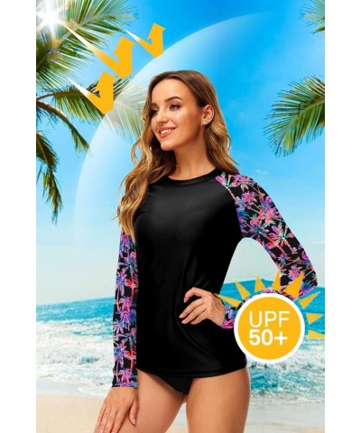 Women UPF 50+ Rash Guard Printed Swim Shirts Surf Swimwear Top Coconut Palm $16.00 Swimsuits