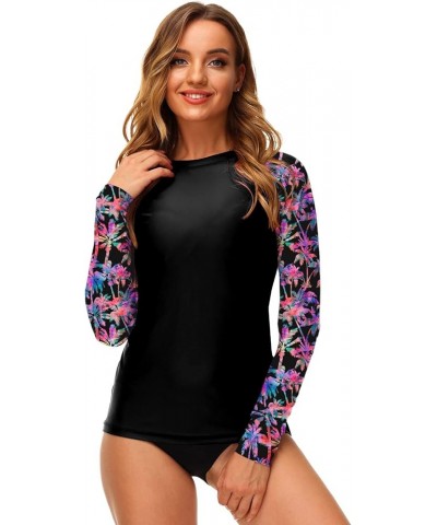 Women UPF 50+ Rash Guard Printed Swim Shirts Surf Swimwear Top Coconut Palm $16.00 Swimsuits