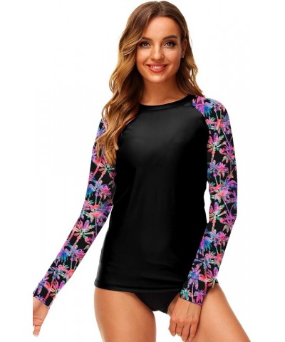 Women UPF 50+ Rash Guard Printed Swim Shirts Surf Swimwear Top Coconut Palm $16.00 Swimsuits