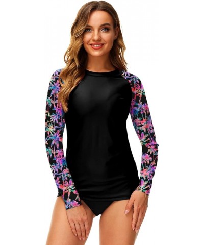 Women UPF 50+ Rash Guard Printed Swim Shirts Surf Swimwear Top Coconut Palm $16.00 Swimsuits