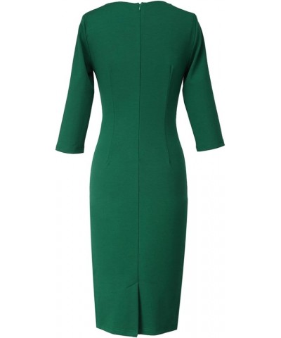 Womens Pleated Asymmetric Bow Neck Work Cocktail Party Sheath Dress Green 3/4 Sleeve $24.29 Dresses