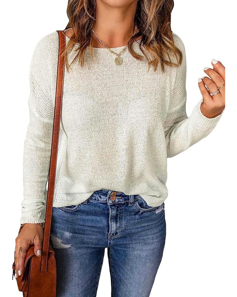 Women's Solid Drop Shoulder Pullover Sweater Long Sleeve Scoop Neck Ribbed Knit Casual Tops Beige $7.79 Sweaters