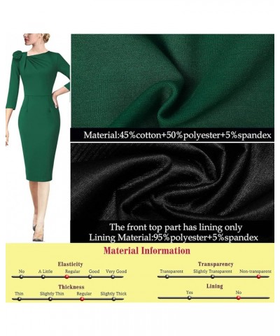 Womens Pleated Asymmetric Bow Neck Work Cocktail Party Sheath Dress Green 3/4 Sleeve $24.29 Dresses