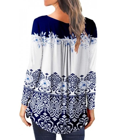 Women's Flowy Floral Tunic Tops for Leggings 2023 Fall Long Sleeve Button Shirts Dressy Casual Loose Henley Blouses D02_blue ...