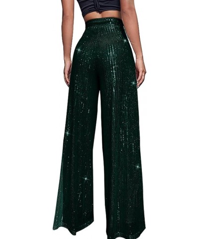 Sequin Pants for Women Wide Leg Elastic High Waist Sparkle Pants Bling Shiny Glitter Loose Bell Bottom Trousers Gn2 $11.50 Pants