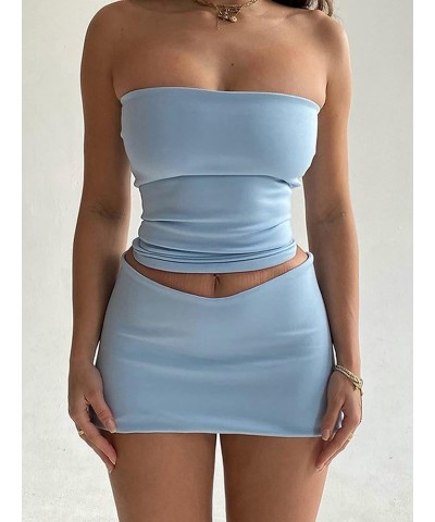 Women Summer 2 Piece Outfit Strapless Tube Tank Top and A- Line Mini Skirt Set Y2K Dress Suit A-blue $12.18 Suits