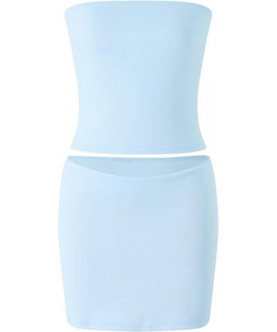 Women Summer 2 Piece Outfit Strapless Tube Tank Top and A- Line Mini Skirt Set Y2K Dress Suit A-blue $12.18 Suits