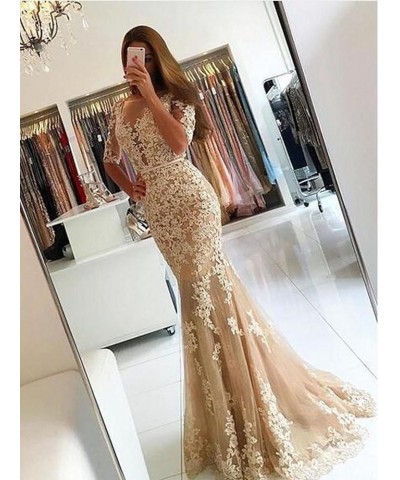 Women Mermaid Long Lace Half Sleeves Formal Prom Dresses Evening Gowns Emerald Green $52.50 Dresses