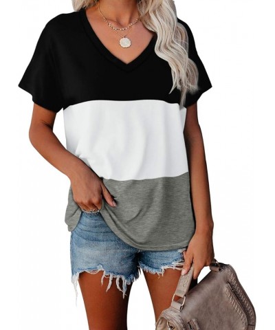 T Shirts for Women V Neck Summer Color Block Tops 04-blackwhite $14.50 T-Shirts