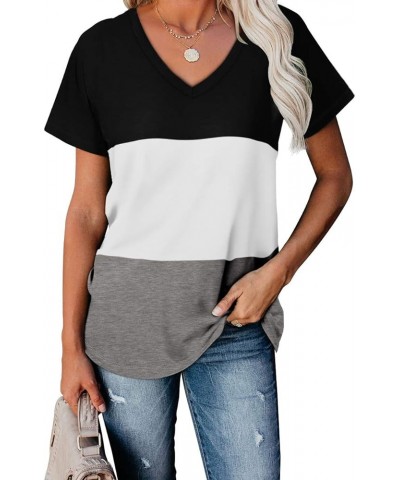 T Shirts for Women V Neck Summer Color Block Tops 04-blackwhite $14.50 T-Shirts