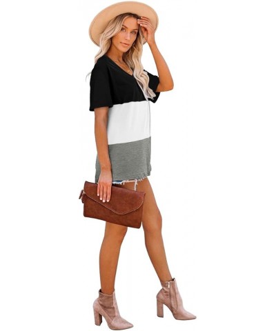 T Shirts for Women V Neck Summer Color Block Tops 04-blackwhite $14.50 T-Shirts