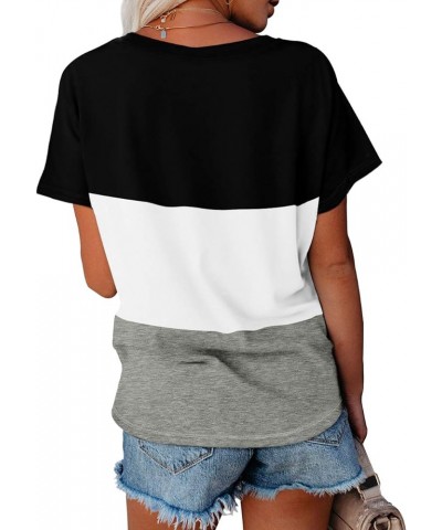 T Shirts for Women V Neck Summer Color Block Tops 04-blackwhite $14.50 T-Shirts