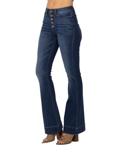 Women's High-Rise 5 Button Fly Wide Leg Trouser Flare Jeans 88491 Dark Blue $28.00 Jeans