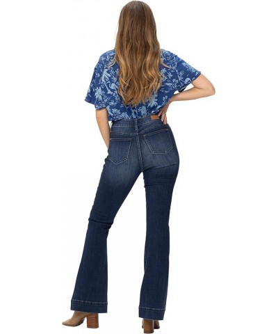 Women's High-Rise 5 Button Fly Wide Leg Trouser Flare Jeans 88491 Dark Blue $28.00 Jeans