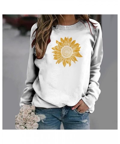 Women Graphic Crew Neck Sweatshirts Sunflower Print Pullover Tops Long Sleeve Blouses Shirts Teen Girls Cute Clothes J044-whi...