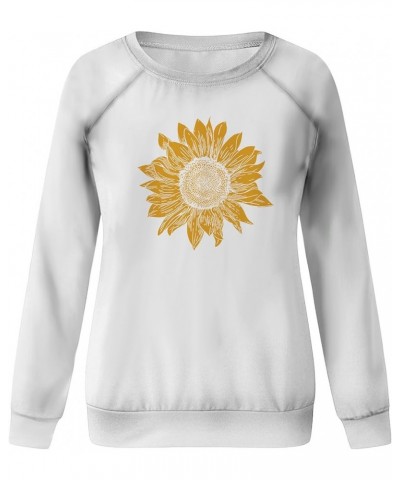 Women Graphic Crew Neck Sweatshirts Sunflower Print Pullover Tops Long Sleeve Blouses Shirts Teen Girls Cute Clothes J044-whi...