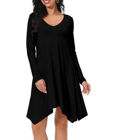 Women's Long Sleeve Pockets Casual Loose Swing T-Shirt Dresses Black $14.22 Dresses