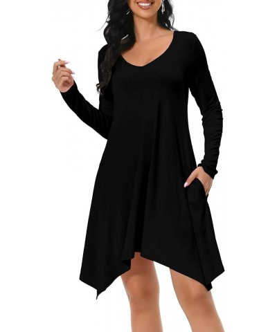 Women's Long Sleeve Pockets Casual Loose Swing T-Shirt Dresses Black $14.22 Dresses