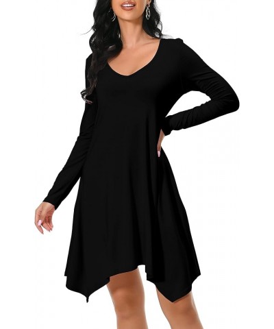 Women's Long Sleeve Pockets Casual Loose Swing T-Shirt Dresses Black $14.22 Dresses