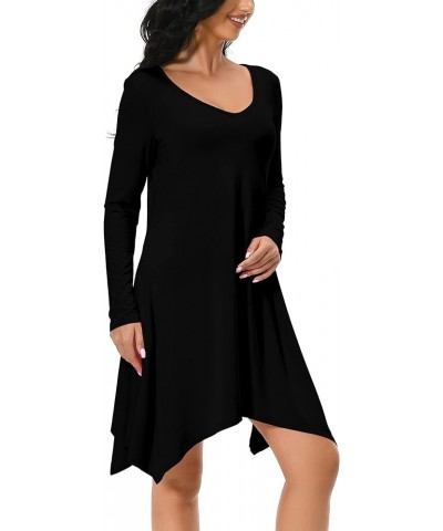 Women's Long Sleeve Pockets Casual Loose Swing T-Shirt Dresses Black $14.22 Dresses