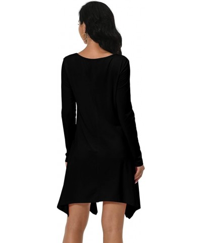 Women's Long Sleeve Pockets Casual Loose Swing T-Shirt Dresses Black $14.22 Dresses