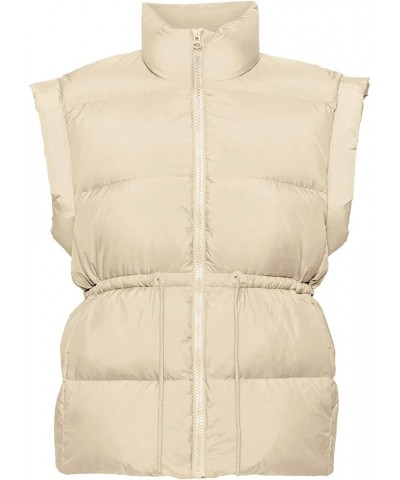 Womens Puffer Vest Adjustable Drawstring Waist Lightweight Quilted Zip Up Vest with Pockets Lightkhaki $15.49 Vests