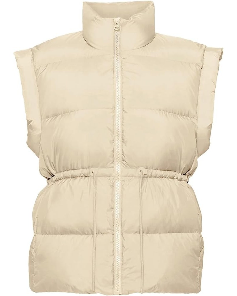 Womens Puffer Vest Adjustable Drawstring Waist Lightweight Quilted Zip Up Vest with Pockets Lightkhaki $15.49 Vests