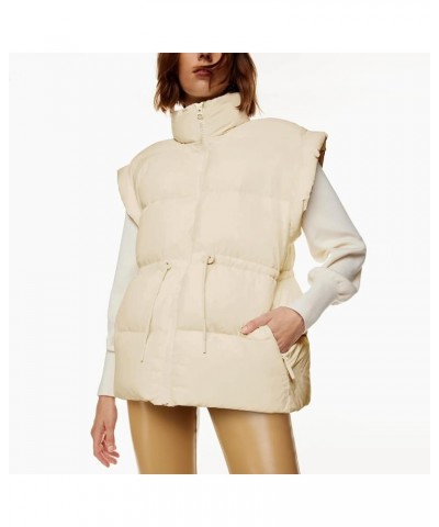 Womens Puffer Vest Adjustable Drawstring Waist Lightweight Quilted Zip Up Vest with Pockets Lightkhaki $15.49 Vests