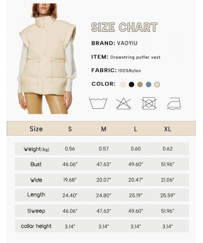 Womens Puffer Vest Adjustable Drawstring Waist Lightweight Quilted Zip Up Vest with Pockets Lightkhaki $15.49 Vests